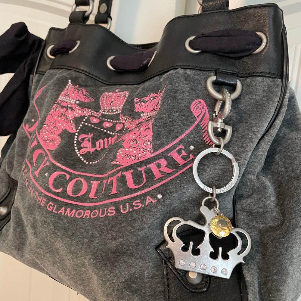 Vintage Juicy Couture Velour Bag Velvet Purse Scottie Dog Daydreamer Bow Y2K - Picture 2 of 7